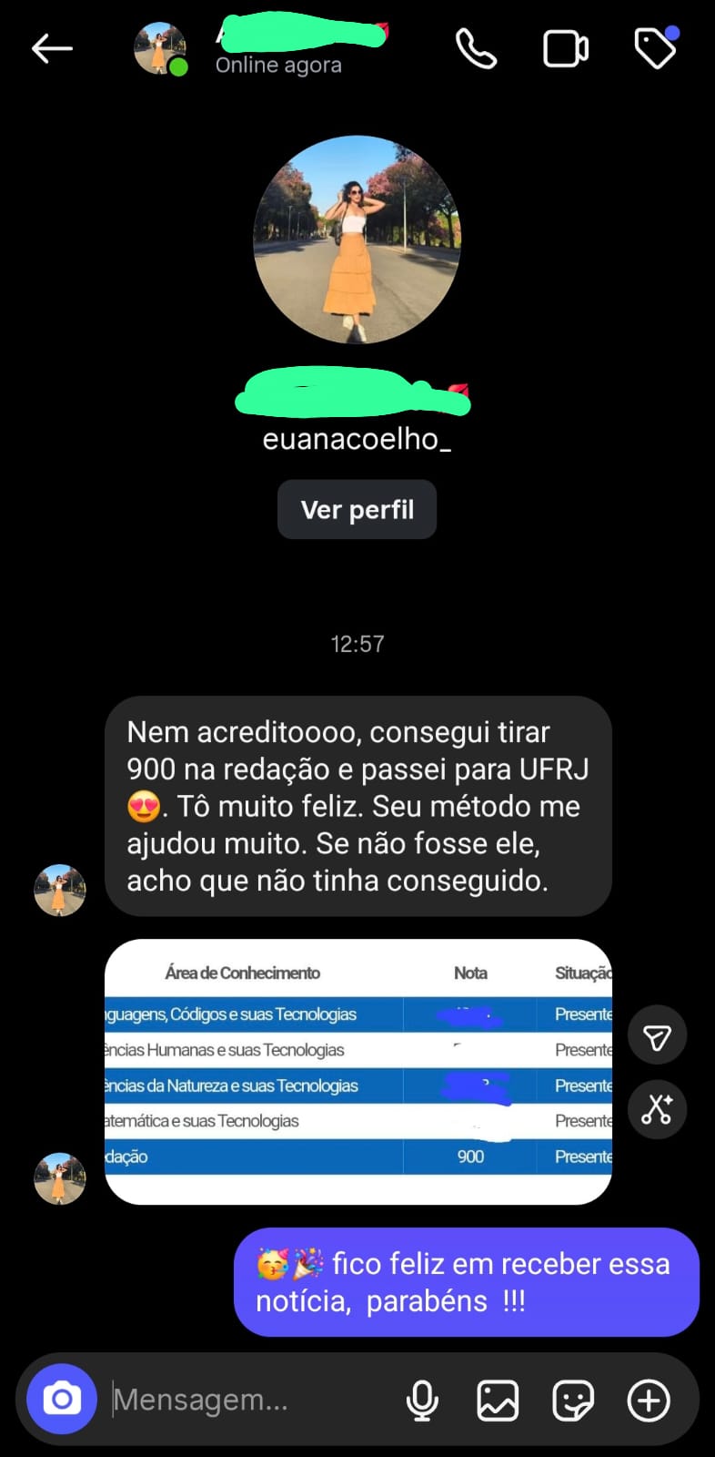 Ana Coelho · passou na UFRJ